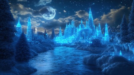 Fototapeta premium Frozen City Under a Glowing Moon