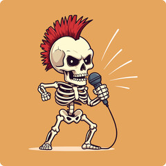 punk rock artwork, punk rock skeleton, skeleton punk singer, punk skeleton illustration, punk rock graphics, skeleton with mohawk, rock and roll skeleton, edgy skull art, skeleton microphone