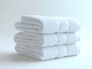 Elegant Towels Stacked on Plain White Background with Subtle Sheen