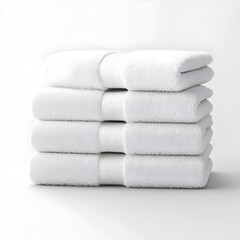 Elegant White Cotton Bath Towels with Monogram Design on Crisp Isolated Background