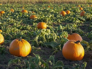 Obraz premium Pumpkin patch in the field during harvest season