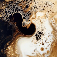 Abstract Pattern of Swirling Coffee and Milk Bubbles