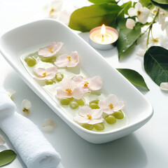Spa Dish with Aromatic Candles and Flower Petals