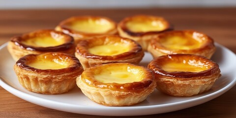 Deliciously Arranged Custard Tarts on a White Plate