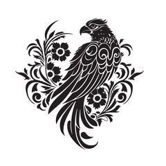 Vector seamless black and white pattern with birds.