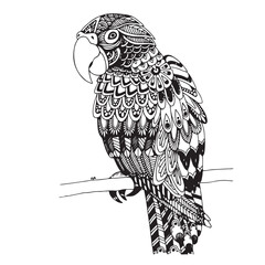 Vector seamless black and white pattern with birds.