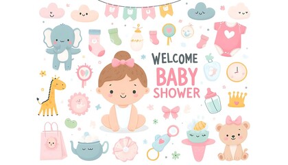Obraz premium welcome baby shower new illustration 