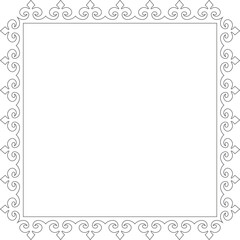 Vector black contour square Kazakh national ornament. Ethnic pattern of the peoples of the Great Steppe