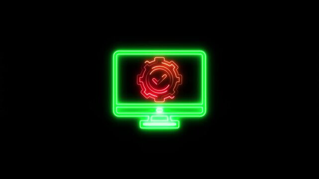neon Laptop icon animation. A cursor clicking a check mark button.