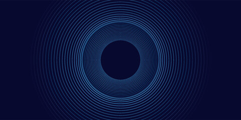 Abstract blue glowing geometric lines on dark blue background. Modern shiny blue circle lines pattern. Futuristic technology concept