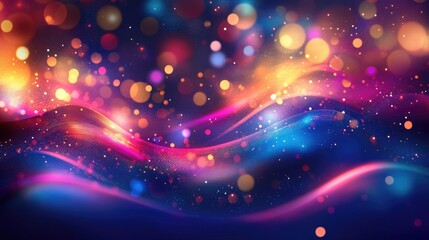 Fototapeta premium Beautiful abstract lively background with vibrant splashes of color, dynamic flowing lines, and glowing light effects, creating a joyful atmosphere