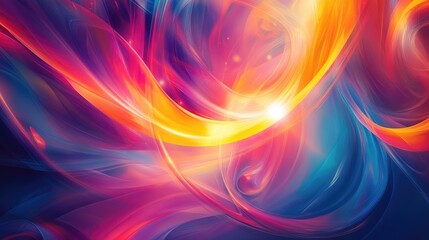 Stunning abstract lively background featuring bright bold colors, swirling shapes, and radiant light beams, evoking energy and excitement