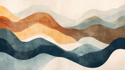 Abstract background with earthy tones, representing mountains, forests, and rivers in an artistic natural flow, perfect for serene visuals