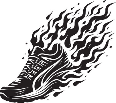 black running shoe with flames clip art preview
