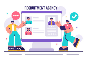 Recruitment Agency Vector Illustration featuring Managers Selecting Candidates Employee for Various Job Positions or Other Organizations