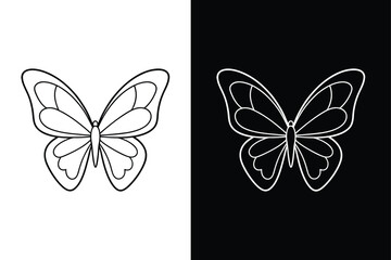 Butterfly line art. Simple minimal butterfly line icon black white background.
