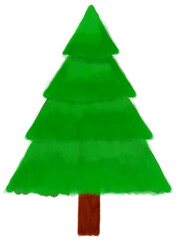 Green Christmas tree watercolor painting, used for Christmas decoration.