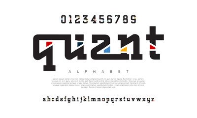 Quant creative modern geometric urban alphabet font. Digital abstract futuristic, game, techno, robot, music, logo, sport, minimal technology typography. Simple numeric vector illustration