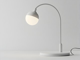 Sleek Minimalist Desk Lamp with Circular Base and Glowing LED Bulb on White Background