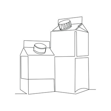 recommend clip art: Continuous single line sketch drawing of paper box carton of fresh milk juice product package one line art concept vector illustration