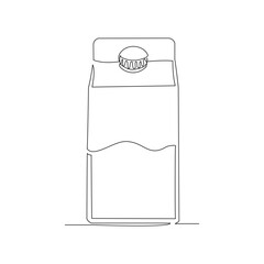 Continuous single line sketch drawing of paper box carton of fresh milk juice product package one line art concept vector illustration