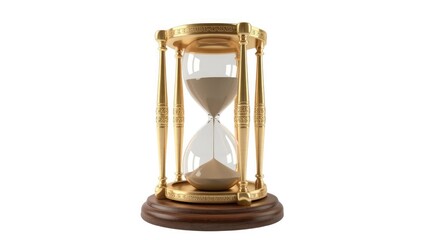 Classic Hourglass with Sand Flowing from Top to Bottom, Symbolizing the Passage of Time, Set Against a Clean White Background to Highlight the Hourglass