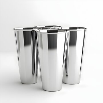 Smooth Metallic Tumblers Displayed in Minimalist Studio Setting Against White Background