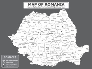 Fototapeta premium European Country Geography Political map. Political map of country with capital, province or state capital, major cities and town.