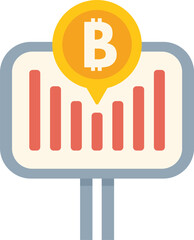 Bitcoin cryptocurrency symbol as a pin on a chart, showing positive growth