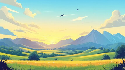 Obraz premium A Sunny Day with Mountains and Rolling Hills