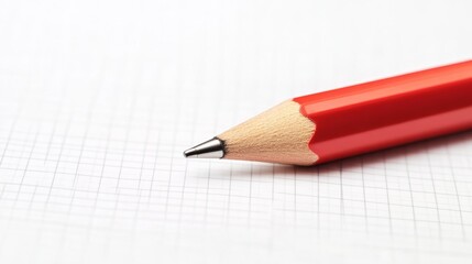 Red Pencil Tip on Squared Graph Paper for Writing,Drawing or Mathematical Calculations