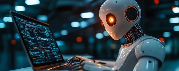 Problem and Ai error warning concept automatic warning system for notification error and maintenance Person using laptop with artificial Intelligence technology system error detect