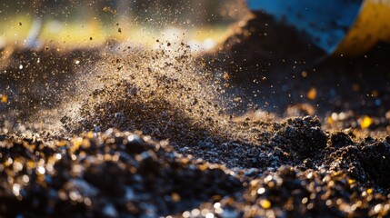 organic fertilizer being spread on soil as preparation for winter