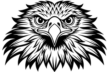 Eagle Head Black and White Vector Illustration, eagle face silhouette icon