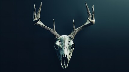 Decorative Deer Skull Looking Forward With Antlers On A Black Background Created Using Artificial Intelligence