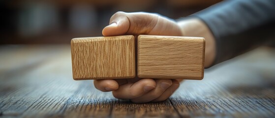 Negotiation concept Wooden block with handshake icon and businessman icon for negotiation, agreement, cooperation, business partnership