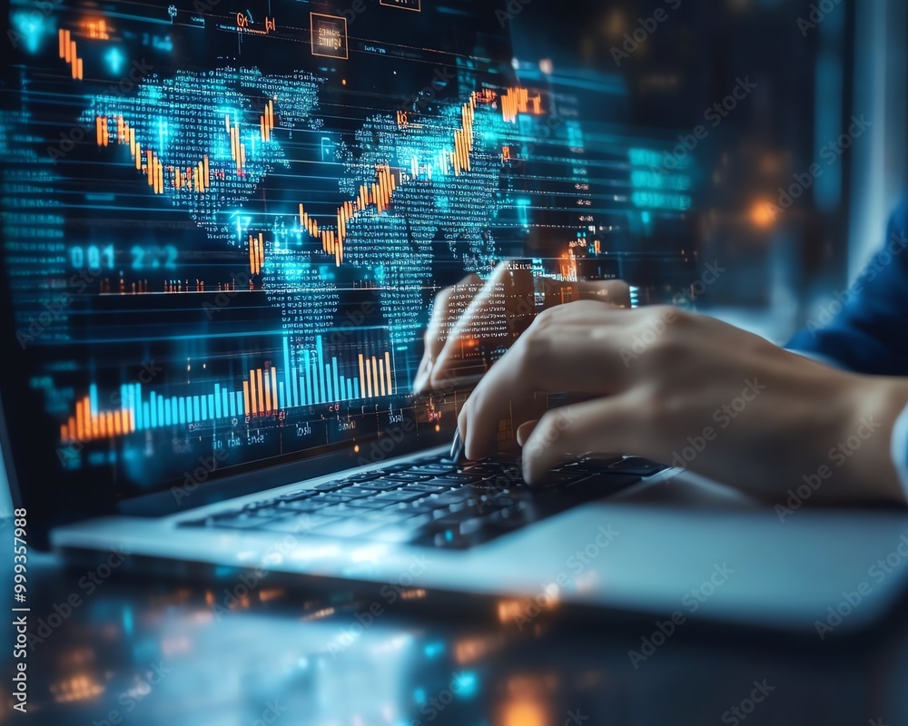 Leinwandbilder Analytics business concept Analyst use laptop analyzing sales data and financial growth graph chart report database