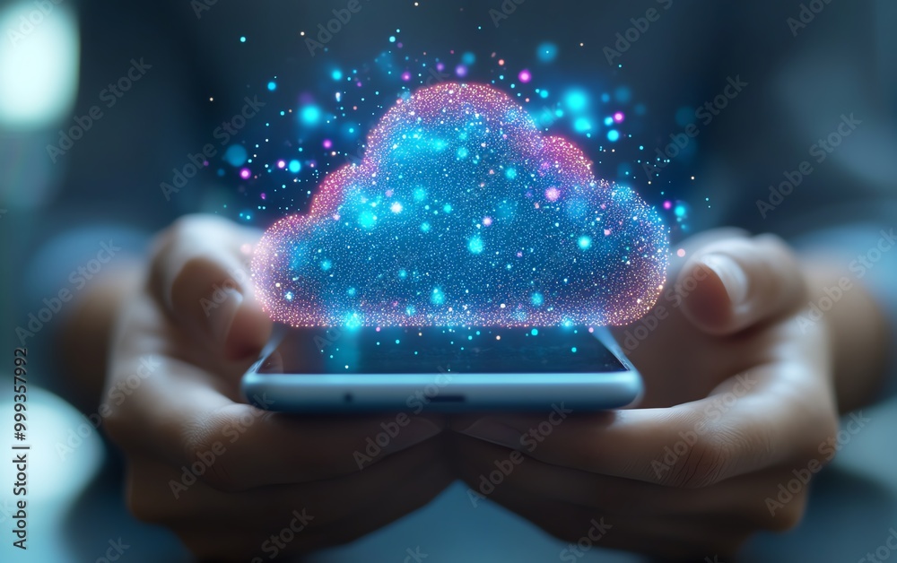 Aufkleber Backup concept, Businessman use smartphone with virtual Cloud backup icon for data backup management Online digital data storage and connection service
