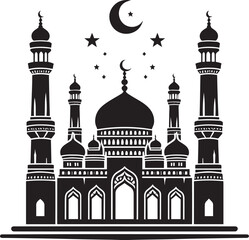 Beautiful mosque silhouette vector illustration isolated on a white background