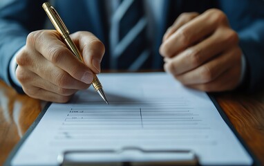 Businessman with business performance document checklist and approves business project business evaluation, project approval and enhancing business performance