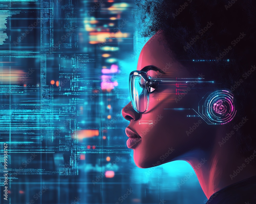 Aufkleber artificial intelligence cyber security threat illustration concept AI banner Male IT specialist analysing data information technology privacy leaks AR artificial intelligence