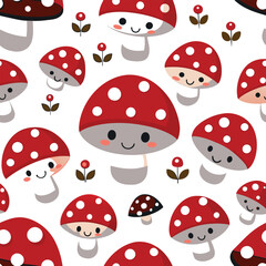 This delightful pattern showcases adorable little mushrooms with cheerful expressions perfect for creating a whimsical and playful design