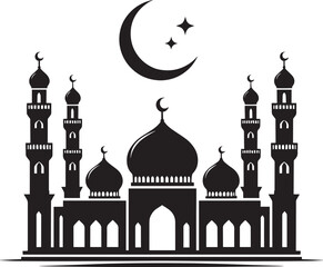 Beautiful mosque silhouette vector illustration isolated on a white background