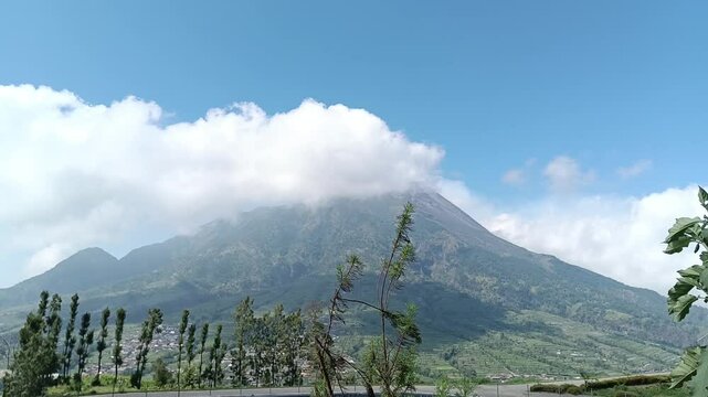 Beautiful mountain view on mount merapi indonesia
