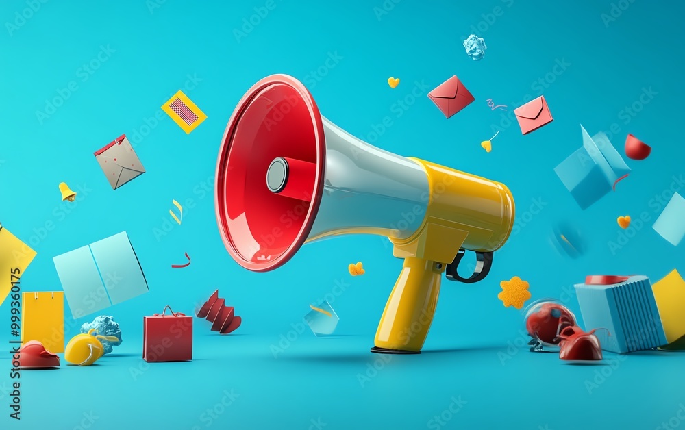 Wall mural discount announcement with megaphone bullhorn