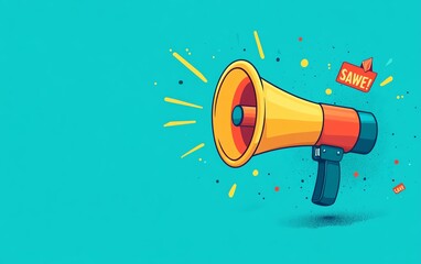 Discount announcement with megaphone bullhorn