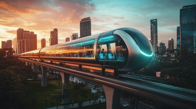 Photograph a futuristic transportation system, like hyperloop or electric scooters, changing the way people travel 