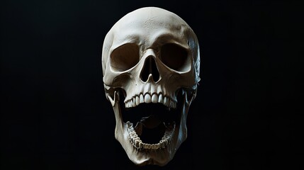 human skull with wide open mouth on black background 3d rendering