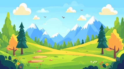 A Scenic View of a Meadow with Trees and Mountains in the Background