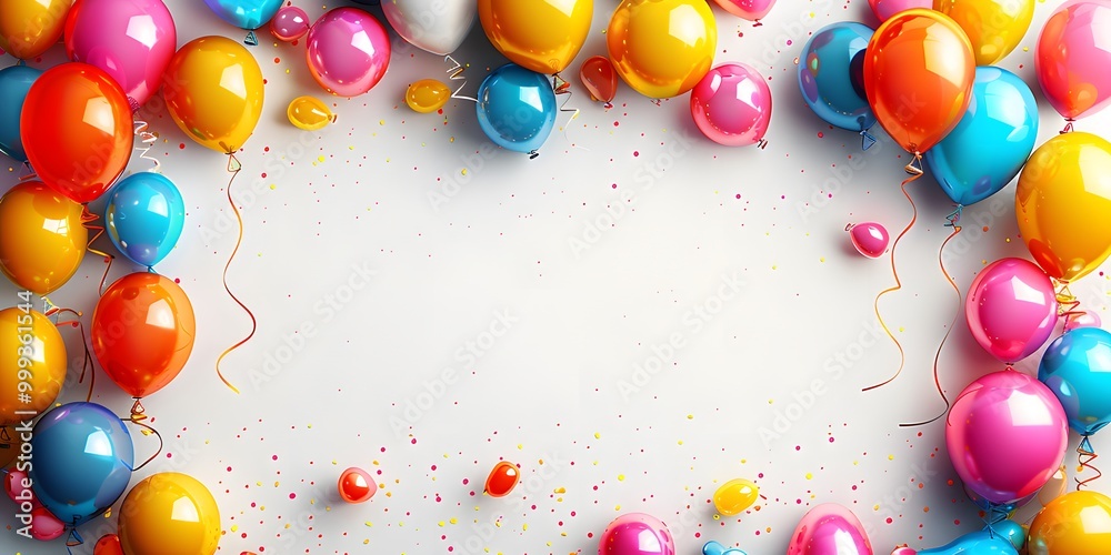 Wall mural frame made of colorful balloons with copy space.